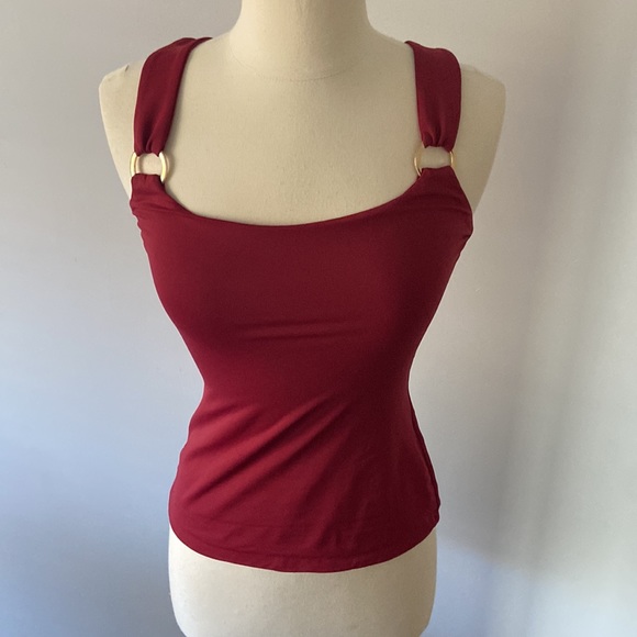 Kookai bodycon rose gold rings tank top burgundy red size 10 kookai size 1 - Picture 2 of 5
